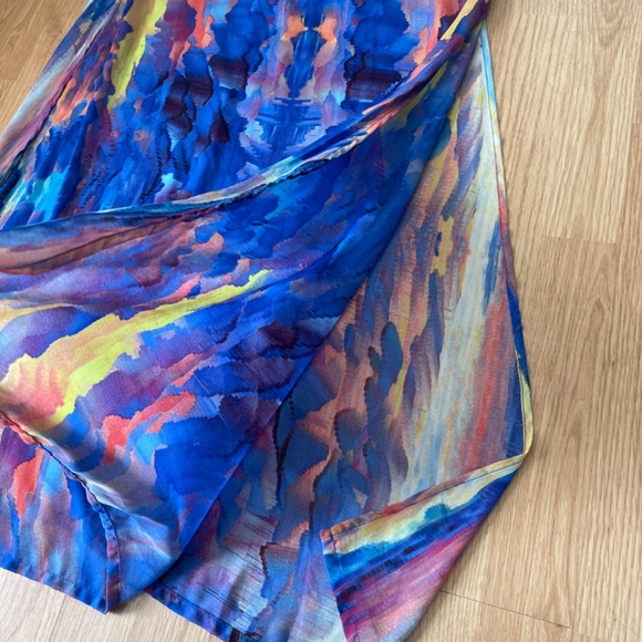 Lulus Flying Watercolors Royal Blue Watercolor Print Sheath Maxi Dress, Size XS - Picture 7 of 14